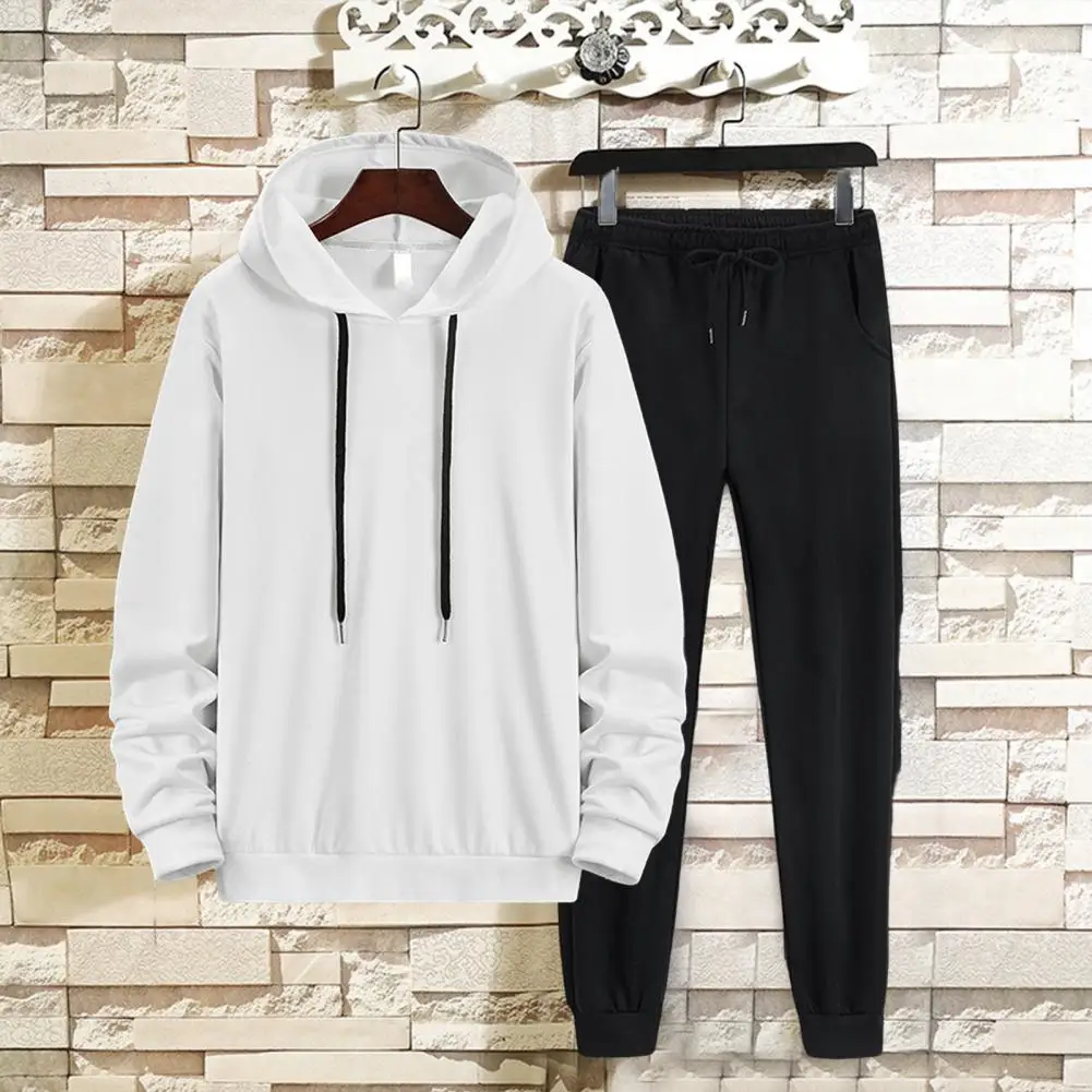 1 Set Spring Autumn Sweatshirt Sweatpants Hooded Drawstring Loose Mid Waist Outfit Streetwear