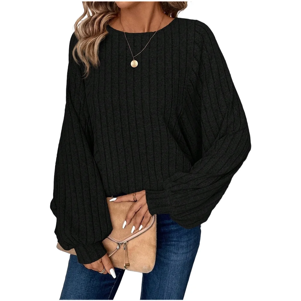 Soft Knitted Shirt Women Pullover Sweater For Holiday Gathering Long-sleeved Clothes Solid Color Pattern Regular Clothing Length