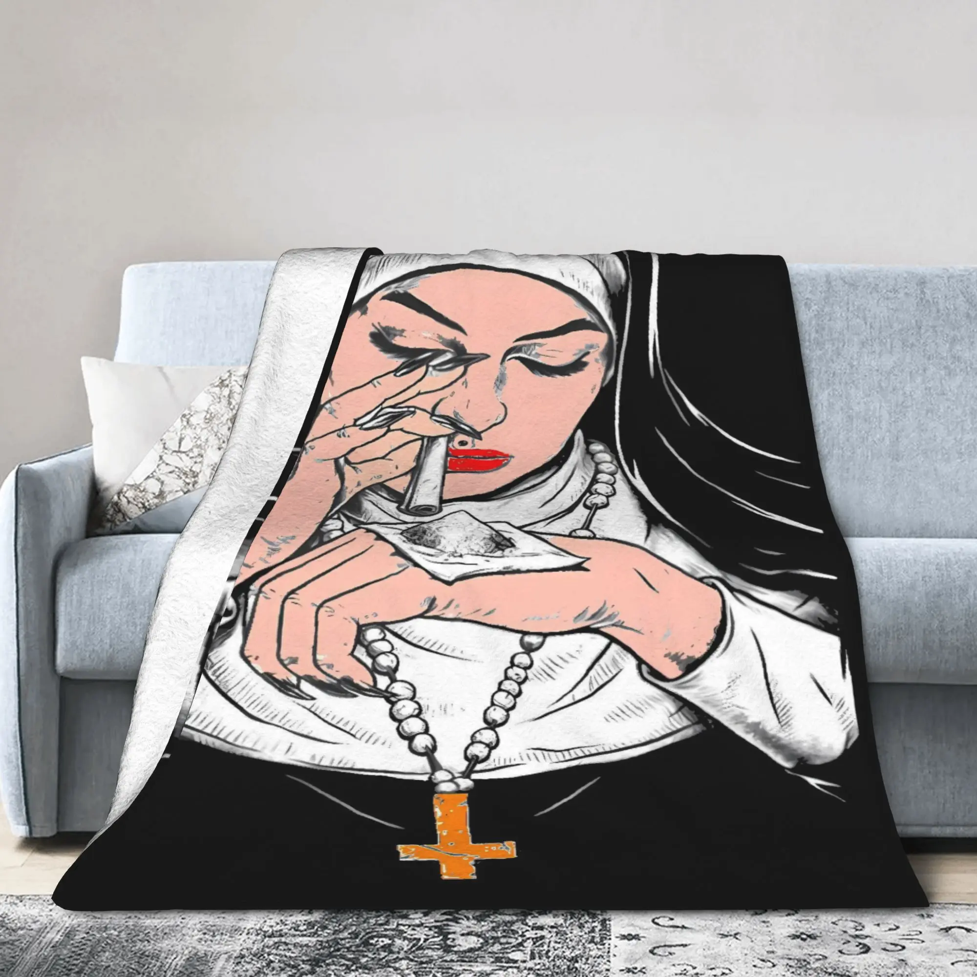 Satanic Bad Evil Nun Tattoo Blanket Quality Super Warm  Bedding Throws Winter Airplane Travel Couch Chair Sofa Bed Bedspread