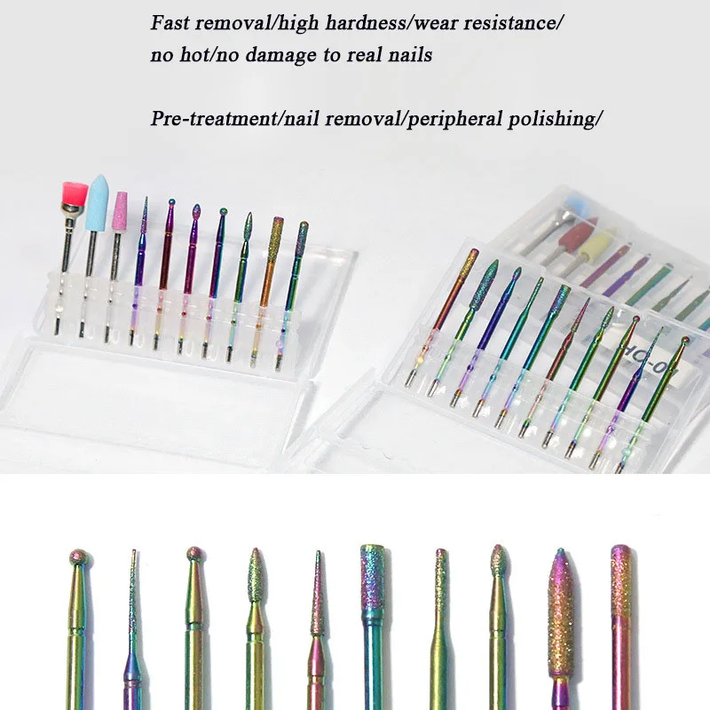 Tungstênio Esculpido Prego Conjunto Cabeça Polonês, Galvanoplastia Manicure, Esfoliante e Removendo Unhas, 10pcs por conjunto