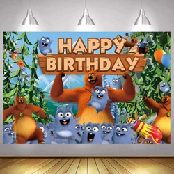 Grizzy And The Lemmings Birthday Backdrop Baby Shower Birthday Party Banner Custom Bear Photography Background Photo Booth Props