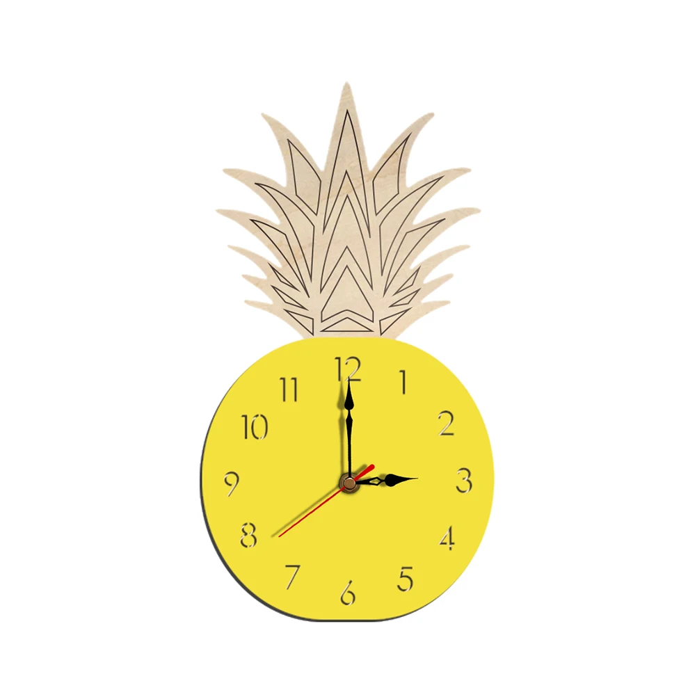 

Fruit Shaped Wall Clock Cartoon Acrylic Pineapple Watch Yellow Silent Mute Nordic Style Large Number Display Bedroom