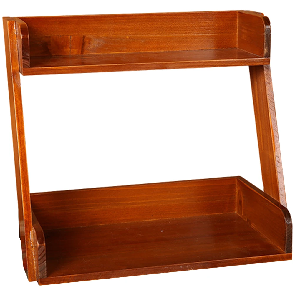 

Rustic Double Tier Desk ganizer Space Saving Bedroom Makeup Layered Large Capacity Storage Kitchen Living Room