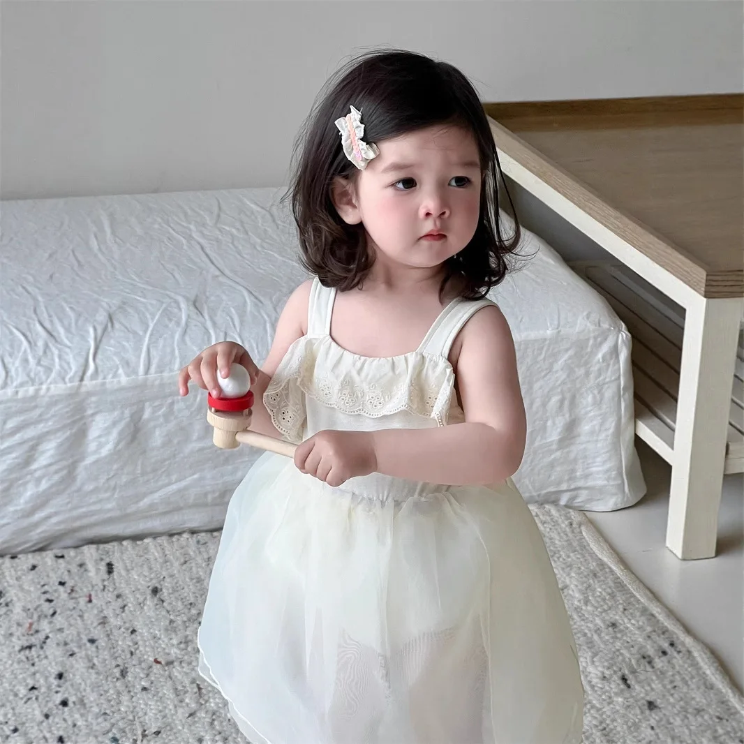 

Girls Skirt 2025 Summer New Childrens Clothing Korean Wind Girl Baby Sweet Net Yarn Strap Princess Dress Casual Simple Daily