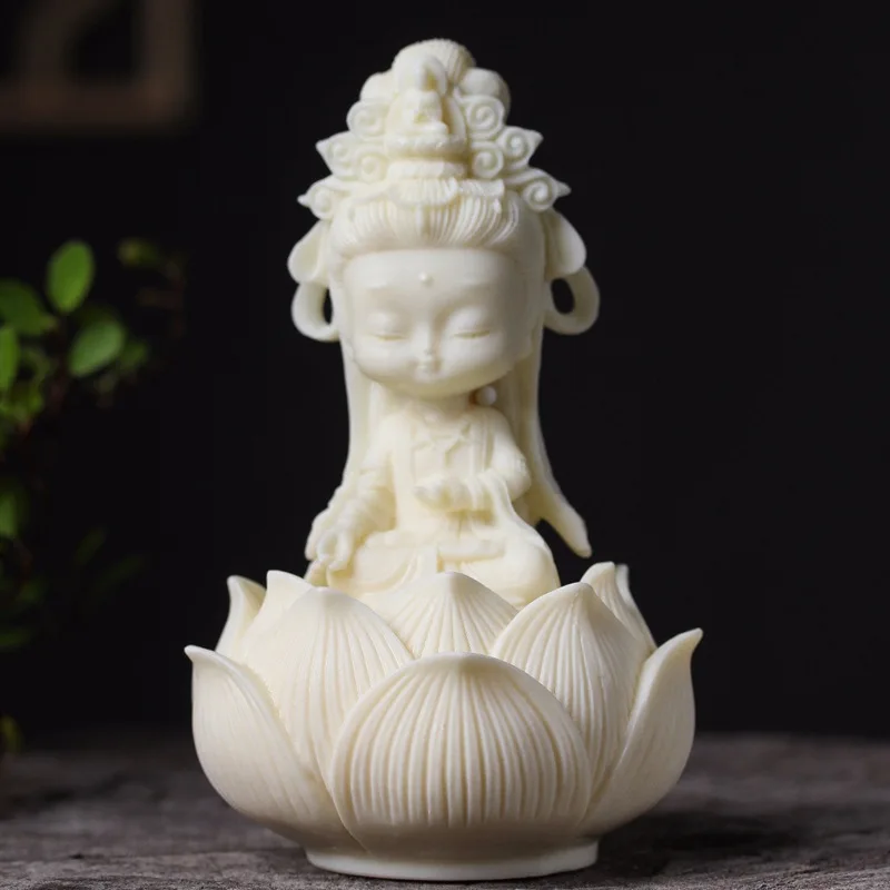 

qOrnament фруктовый чай домашнее животное орнамент ремесло Гуаньинь цвета слоновой кости домашний автомобиль мини-статуя Будды автомобильный орнамент