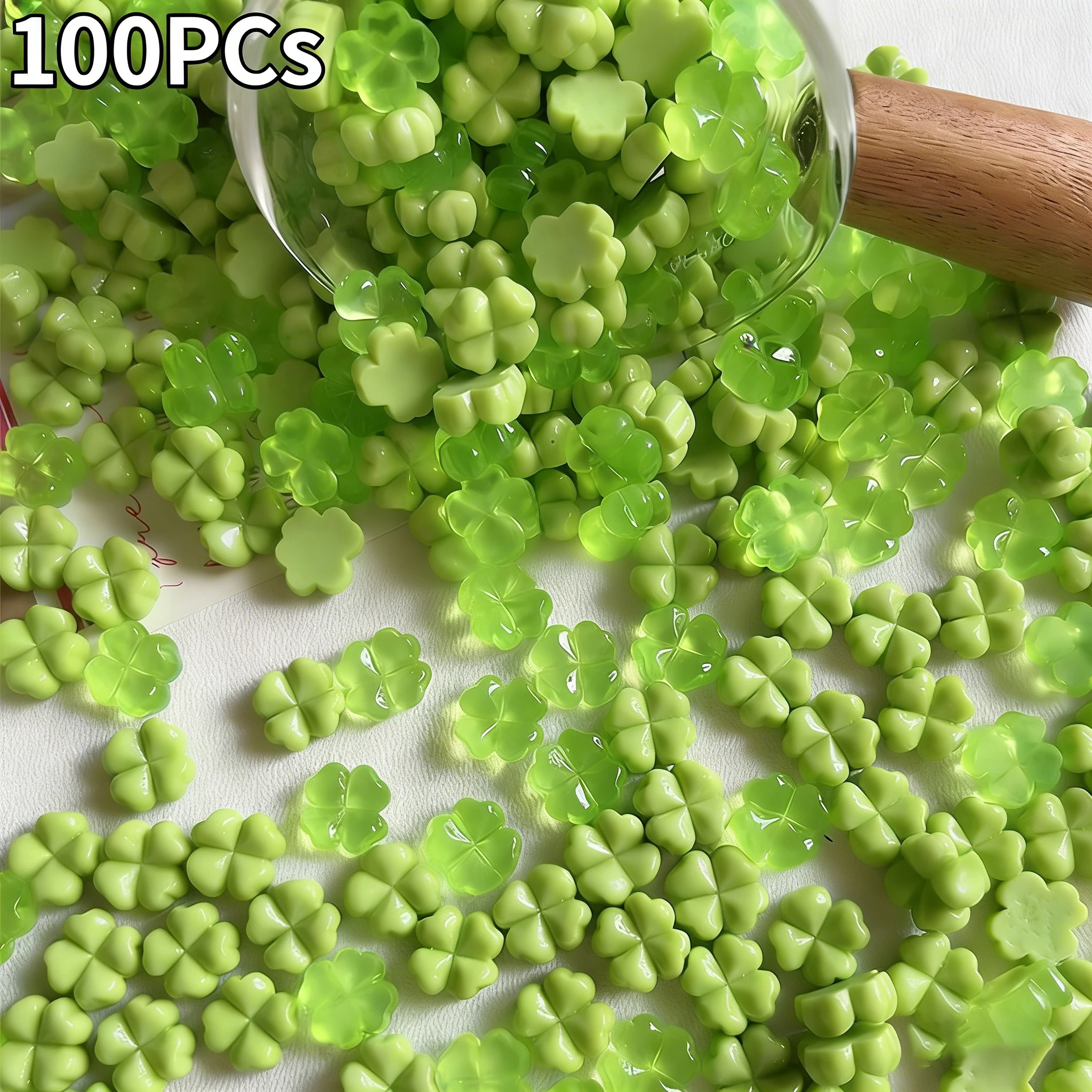 100PCs Mini Green Transparent Four-leaf Clover Accessories Card Holder Support Material Handmade DIY Material Cream Glue Resin