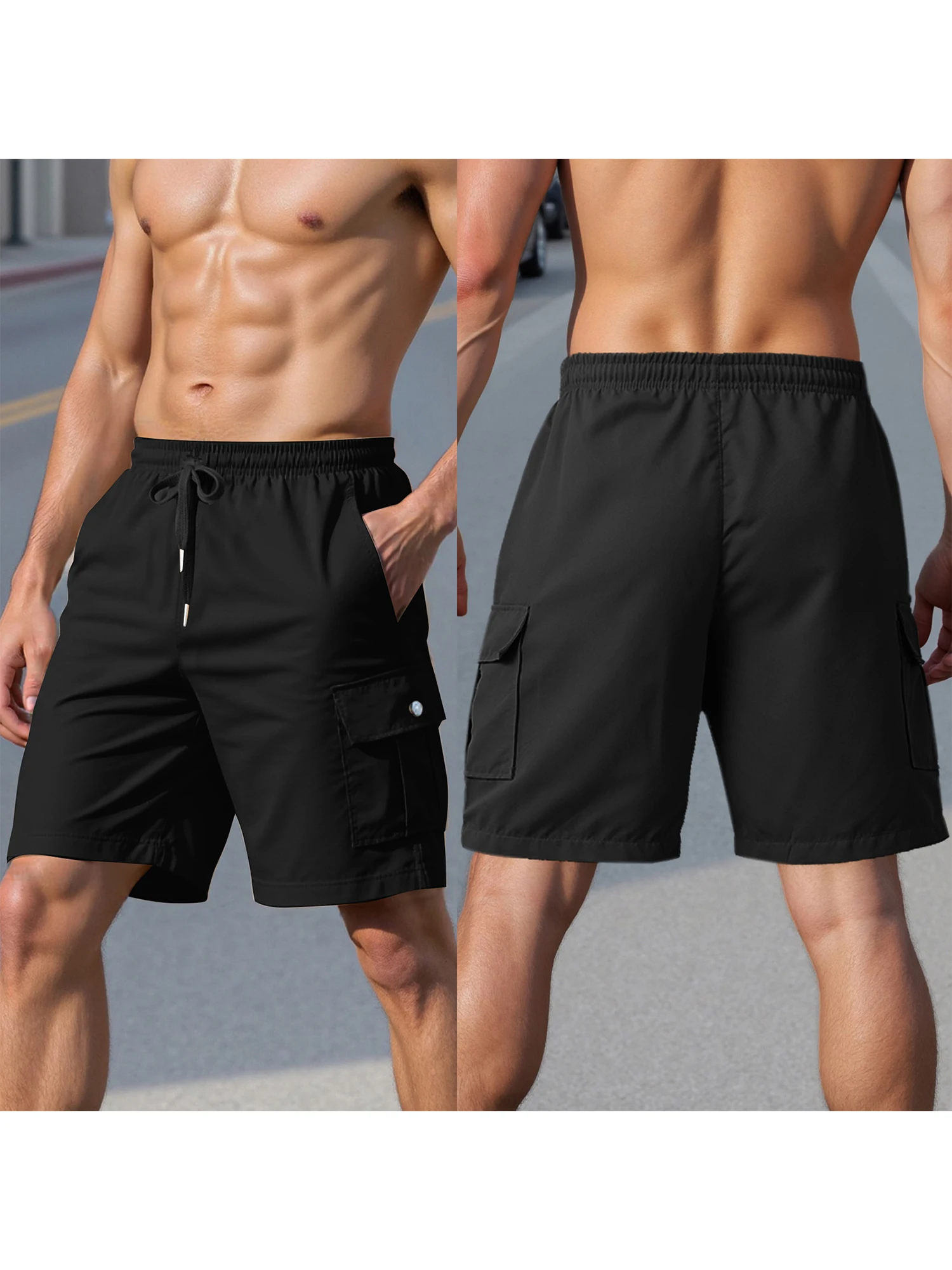 Short Cargo léger à séchage rapide pour hommes, avec cordon de serrage réglable, ceinture élastique et plusieurs poches pour l'extérieur