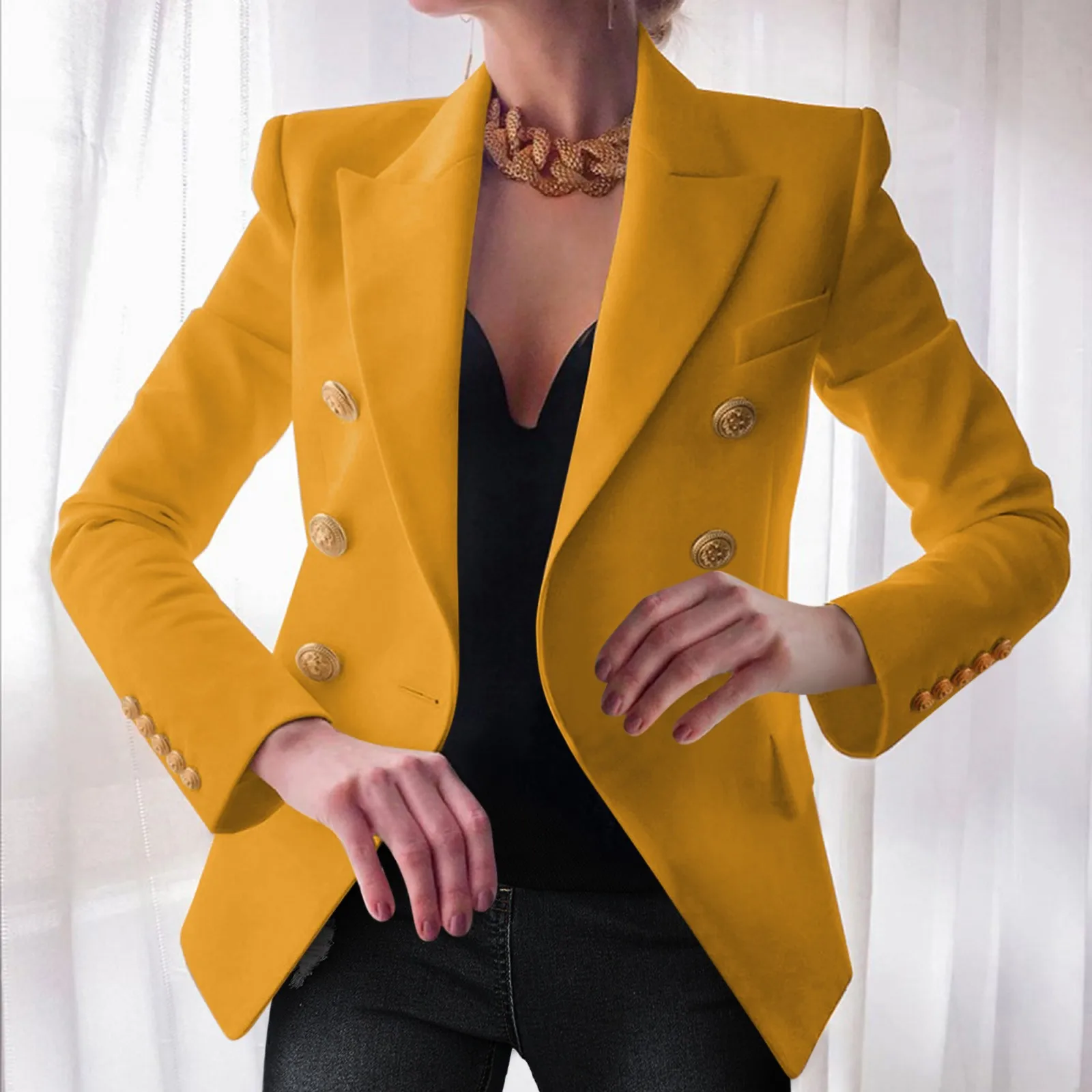 Women Blazers Jacket 2022 Spring Autumn Solid Button Suit Jacket Coat Outwear Elegant Business Work Office Lady Oversize Clothes