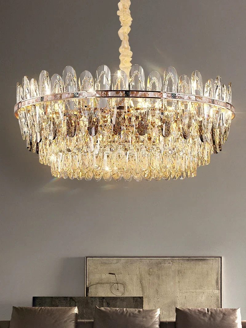 

Modern crystal living room chandelier American luxury room decoration LED Shell elements hall lighting