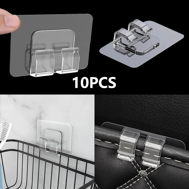 10PCS Multipurpose Patch Hanging Shelf Hook Kitchen Fixing Wire Holder Accessories Transparent Strong Viscose Load Beari Hook