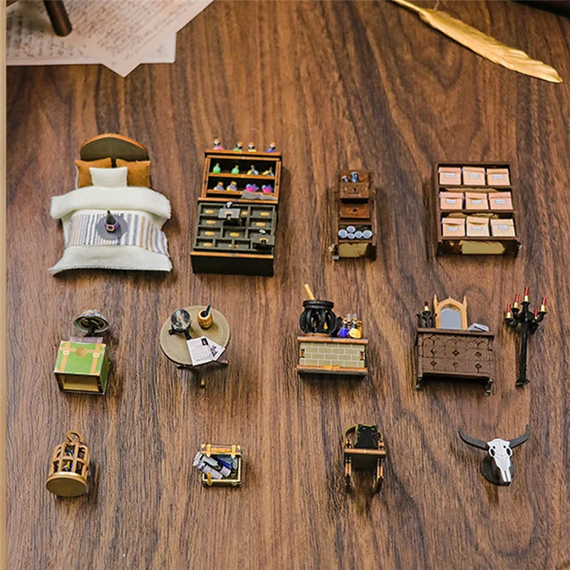 BEDW-DIY Book Nook Kit บ้านไม้ 3D ปริศนาประกอบชุดก่อสร้างชั้นวางหนังสือใส่ตกแต่ง
