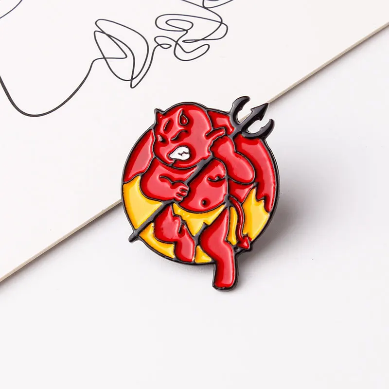 Hell Devil Imp Enamel Pins Red Fire Head Vampire Badge Brooch Denim Shirt Backpack Fashion Jewelry Gift For Friends Men