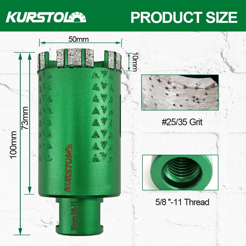 KURSTOL Diamond Drilling Core Bits 1/2pcs 50/65/75/102mm 5/8-11 Granite Marble Dry Drill Bits Stone Concrete Hole Saw Cutter