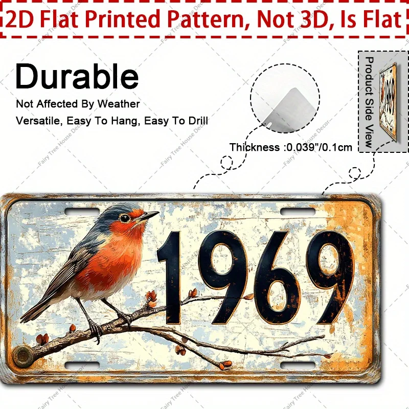 

Vintage 1969 Aluminum Metal Sign 12x6 Inch - Retro Wall Decor for Garage, Man Cave, Weatherproof & Pre-Drilled