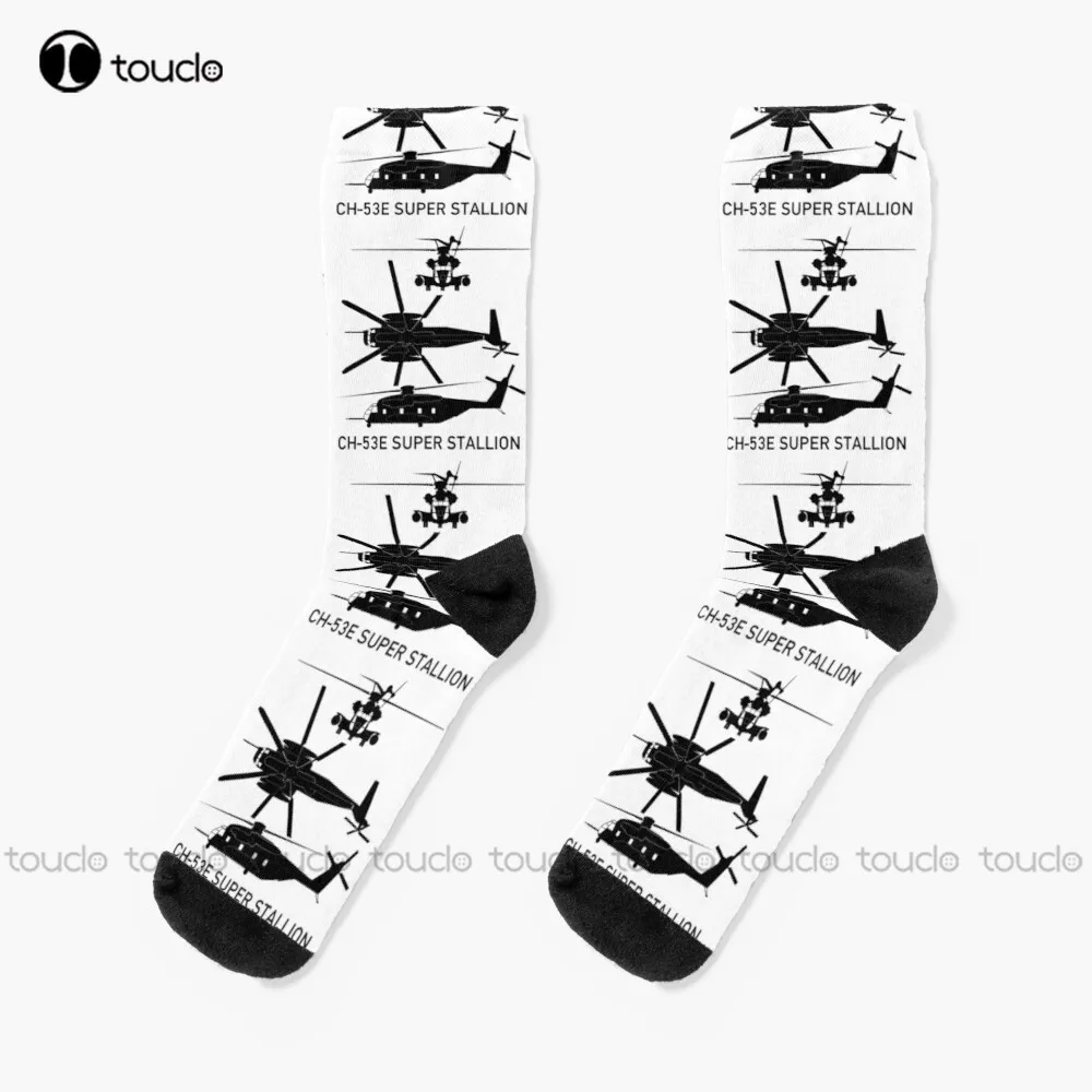 Ch-53E Super Stallion Military Transport Helicopter Socks Funny Socks For Women 360° Digital Print Street Skateboard Socks 1Pair