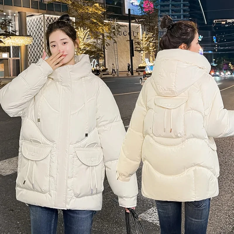 2025New frauen Unten Mäntel Parkas Winter Mode Mit Kapuze Tops Brot Service Jacken Dicke Warme Baumwolle Gefütterte Parka Weibliche outwear