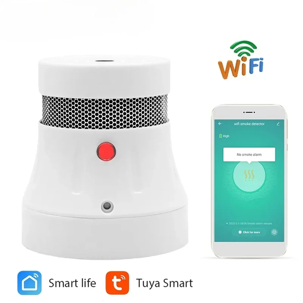 Tuya detektor asap Mini nirkabel, Sensor WiFi sensitivitas tinggi, detektor asap pintar tipe-mikro dengan Alarm api