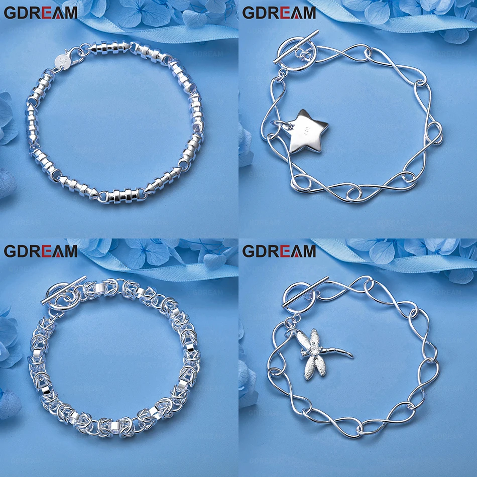 

GDREAM 925 Sterling Silver 8-Shaped Chain Star Pendant Ot Clasp Bracelet Charming Fashion Women'S Party Engagement Jewelry
