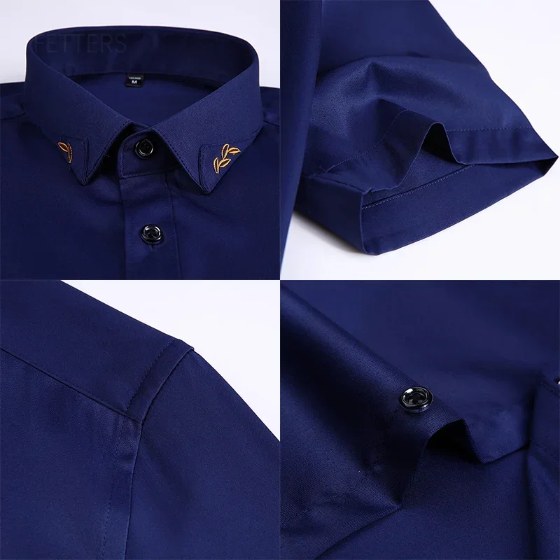 BROWON 2026 Smart Casual Summer Shirt Men Short Sleeve Turn Down Collar Business Mens Dress Shirts Anti-wrinkle Easy Care