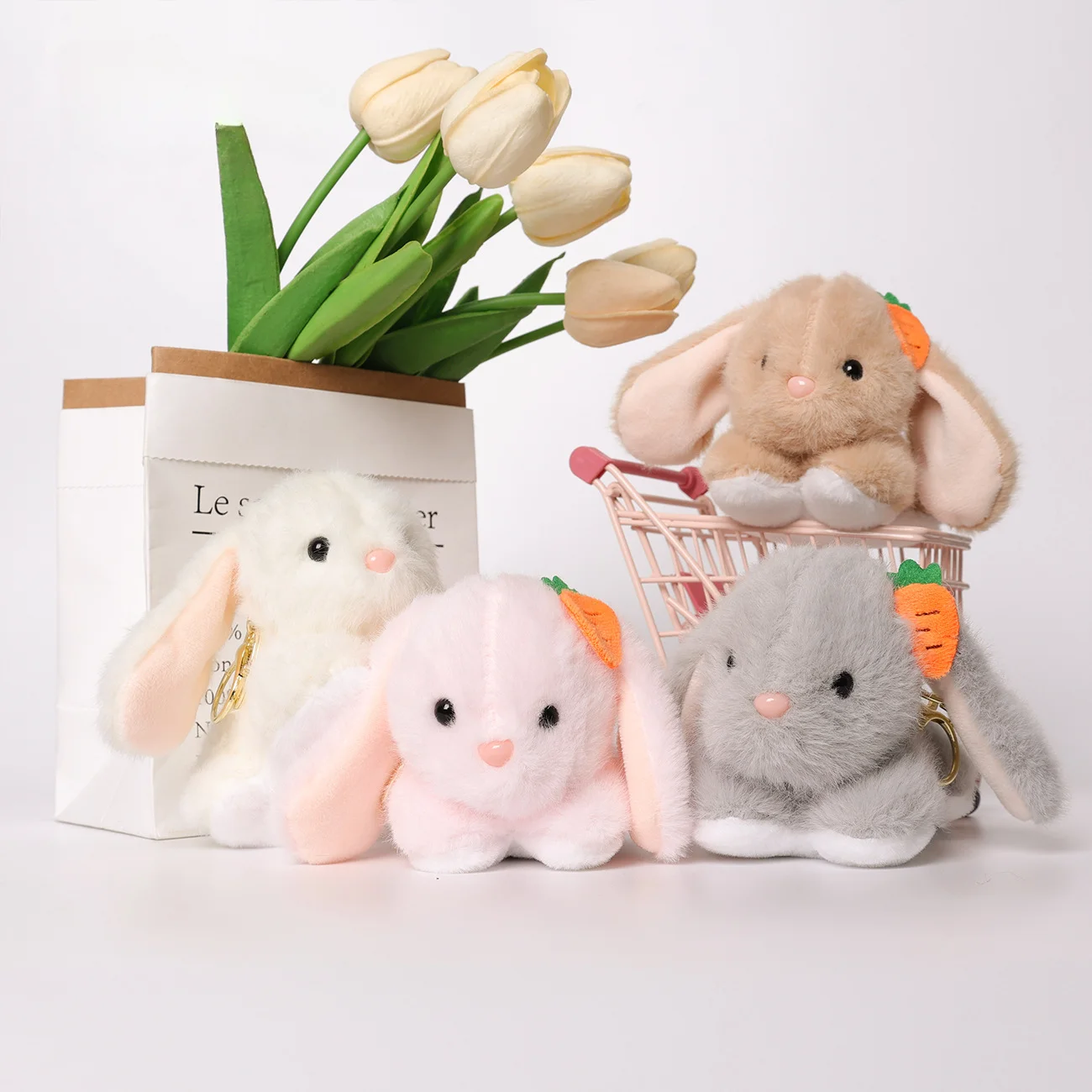 Simpatico peluche Kawaii peluche coniglio carota portachiavi zaino ciondolo peluche bambola coniglio ciondolo chiave giocattolo per bambini di piccole dimensioni