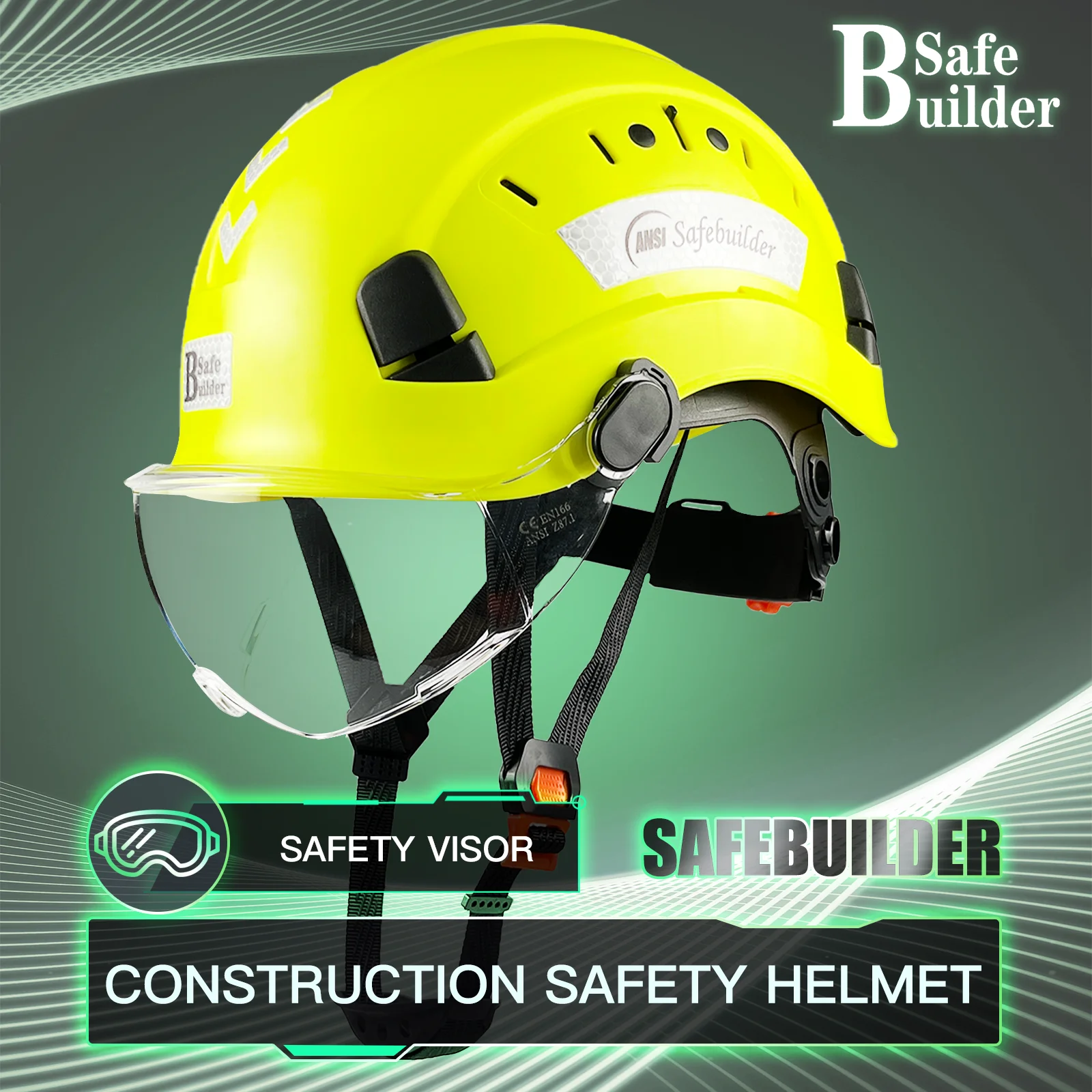 

CE Construction Safety Helmet with Goggles Visor, High Quality ABS Hard Hat, Light ANSI Industrial Work Head Protection Rescue