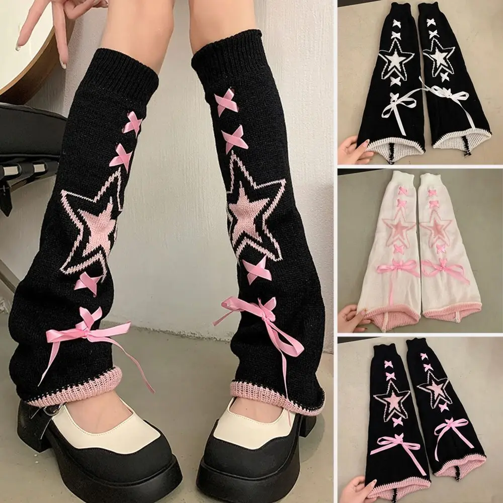 

Cute Warm Leg Warmers Knitted Drawstring Long Stockings Lolita JK Sweet Wide Leg Socks for Winter Autumn