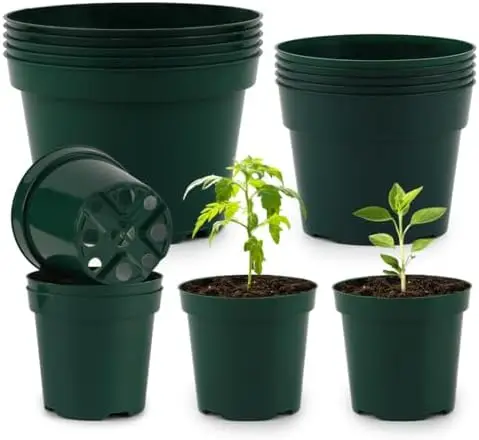 

15 Pack 4/6/8 Inch Plant Pots, Green, with Drainage Holes