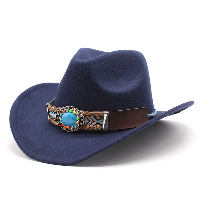 2022 Ethnic style Denim top hat curling felt cap American Western outdoor riding hat men and women Denim hat