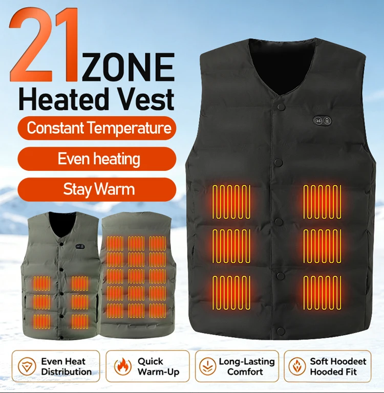 Outdoor-Winterschutz: Intelligente Heizweste für Zone 21, ohne Powerpack, Sportliche Isolierweste mit Reißverschluss, Speziell – Detail 3