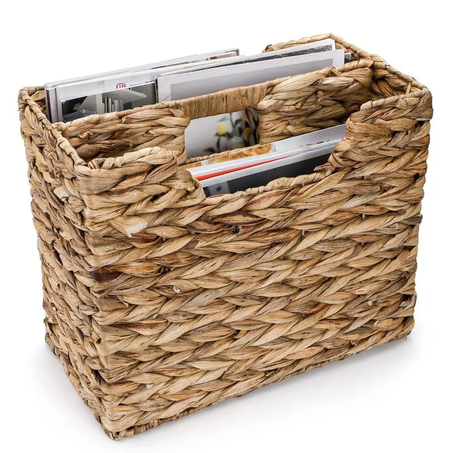 Panier à magazines tissé à la main, porte-jaucin d'eau étroit naturel, panier en osier pour magazines, organisateur pour fichiers, décoratif divisé M