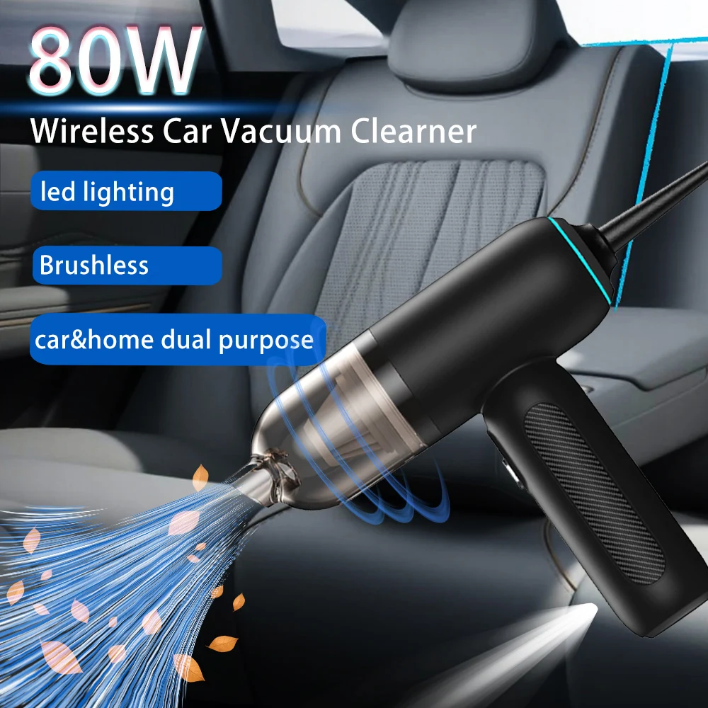 Car Vacuum Cleaner 80W Wireless Portable Rechargeable Airs Duster High Power Handheld Airs Duster For PC Laptops Home Car