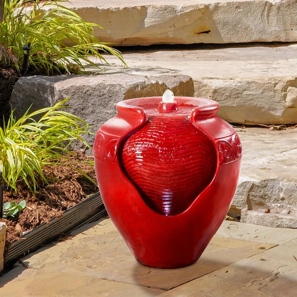 

Home Outdoor Pot Fountain with LED Lights and Pump, Floor Water Fountain for Patio, Garden, Backyard
