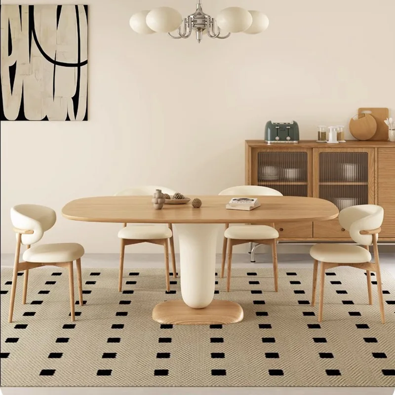 Dining table all solid wood dining table household small apartment one table four chairs rectangular cream wind