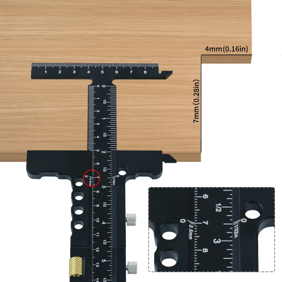 Rysik do obróbki drewna Narzędzie pomiarowe T-Square Scribing Marking Framing Ruler Aluminium Alloy Sliding Marking Gauge