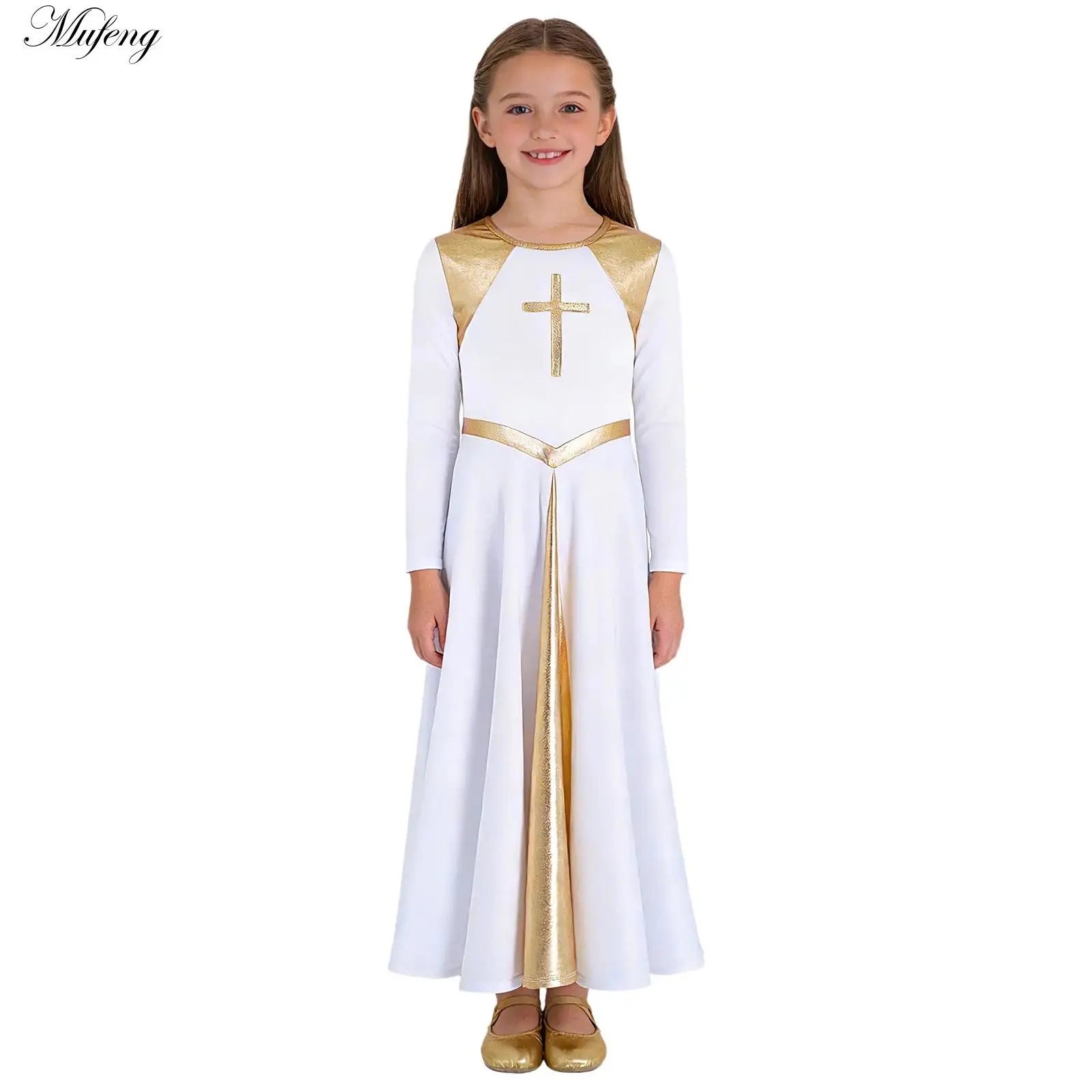 

Литургическое платье для девочек, костюм для хорового выступления, танцевальный костюм для поклонения, туника, длинное платье макси с длинным рукавом, одежда для балета и лирических танцев