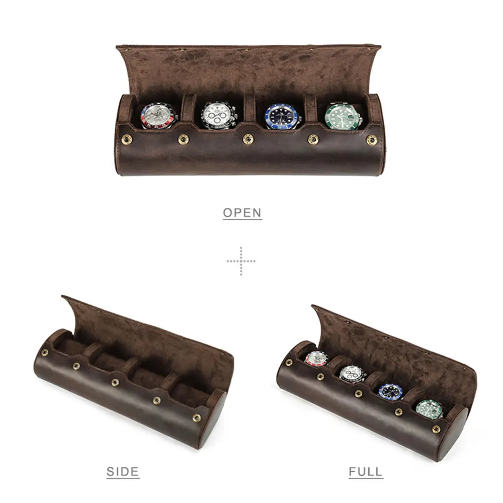 Vintage Genuine Leather 1/2/3/4 Slots Watch Roll Case Men Women Travel Portable Organizer Display Storage Box  Handmade Gifts