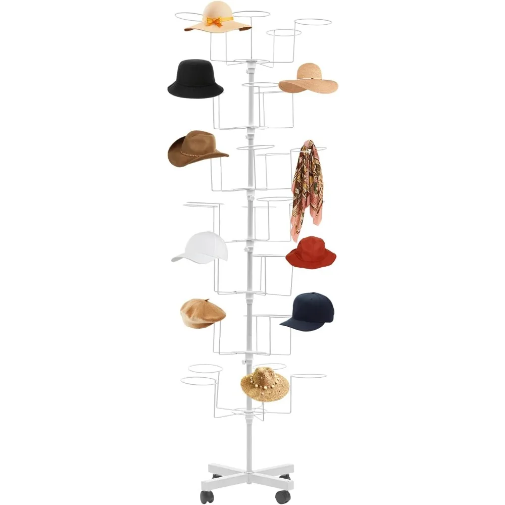 

7 Tiers Hat Holder Storage Organizer, Freestanding Rotating Hat Display Rack Stand with 35 Hooks Hat, Floorstand Display Holder
