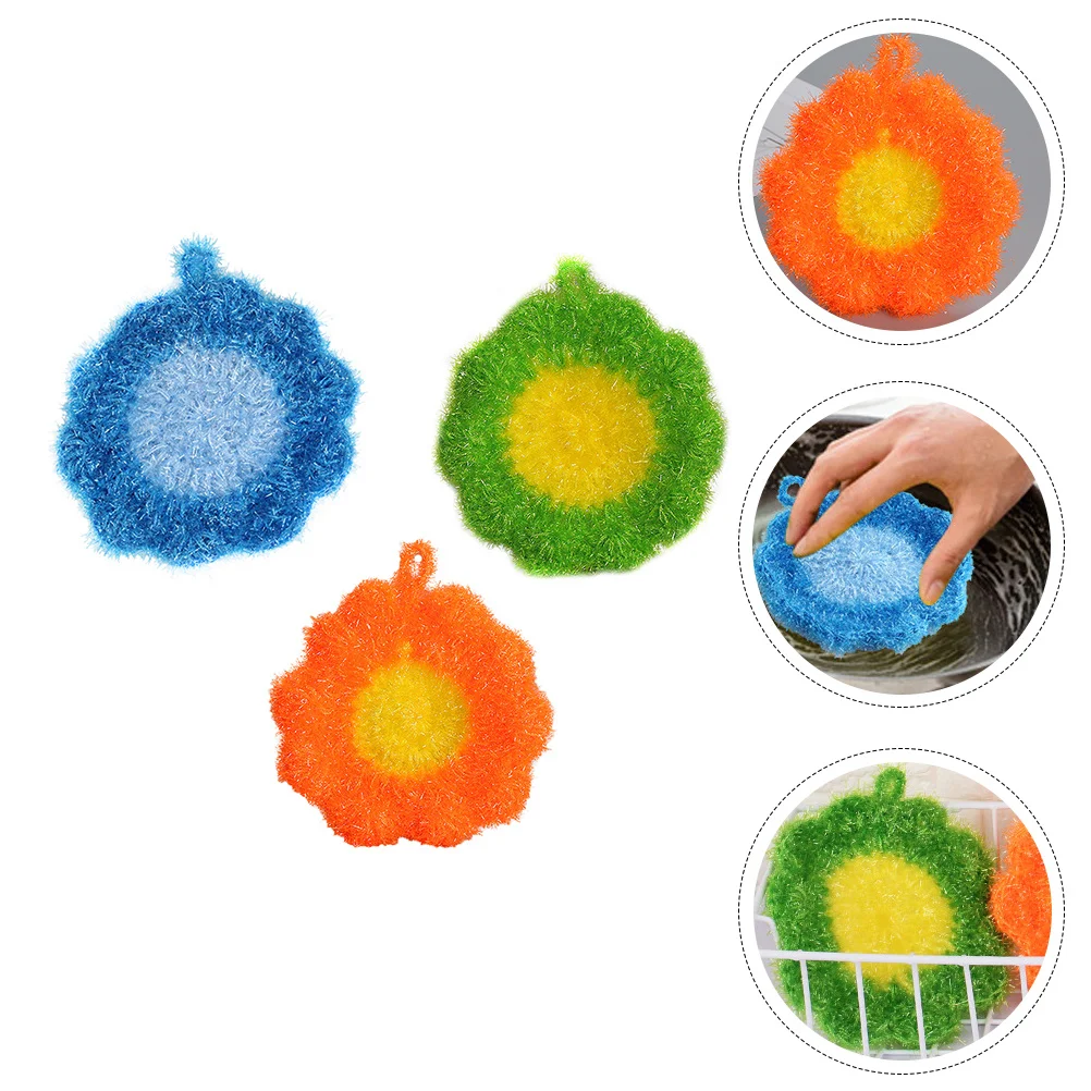 

3Pcs Flower Dish Towels Set Polyester Silk Tableware Washing Cloths Strong Water Absorption Household Dish Scrubber Kitchen