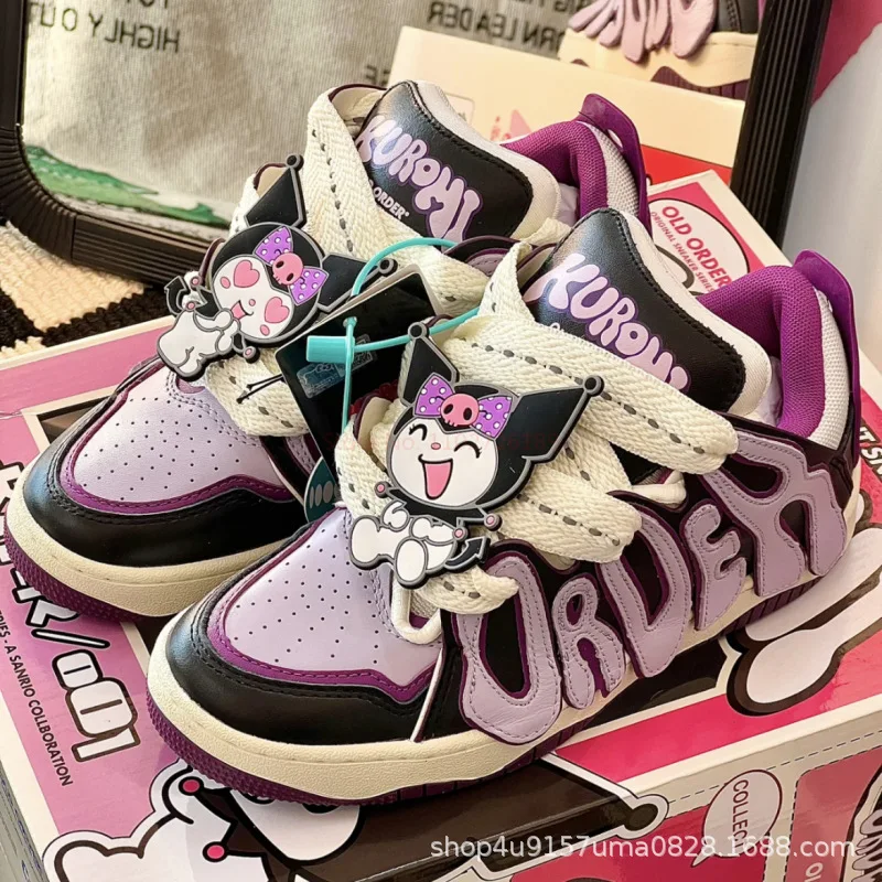 Sanrio Hello Kitty Shoes Women Luxury Sneakers Y2k New Fashion Round Toe Platform Shoes Streetwear Casual Flat Board Shoe Female
