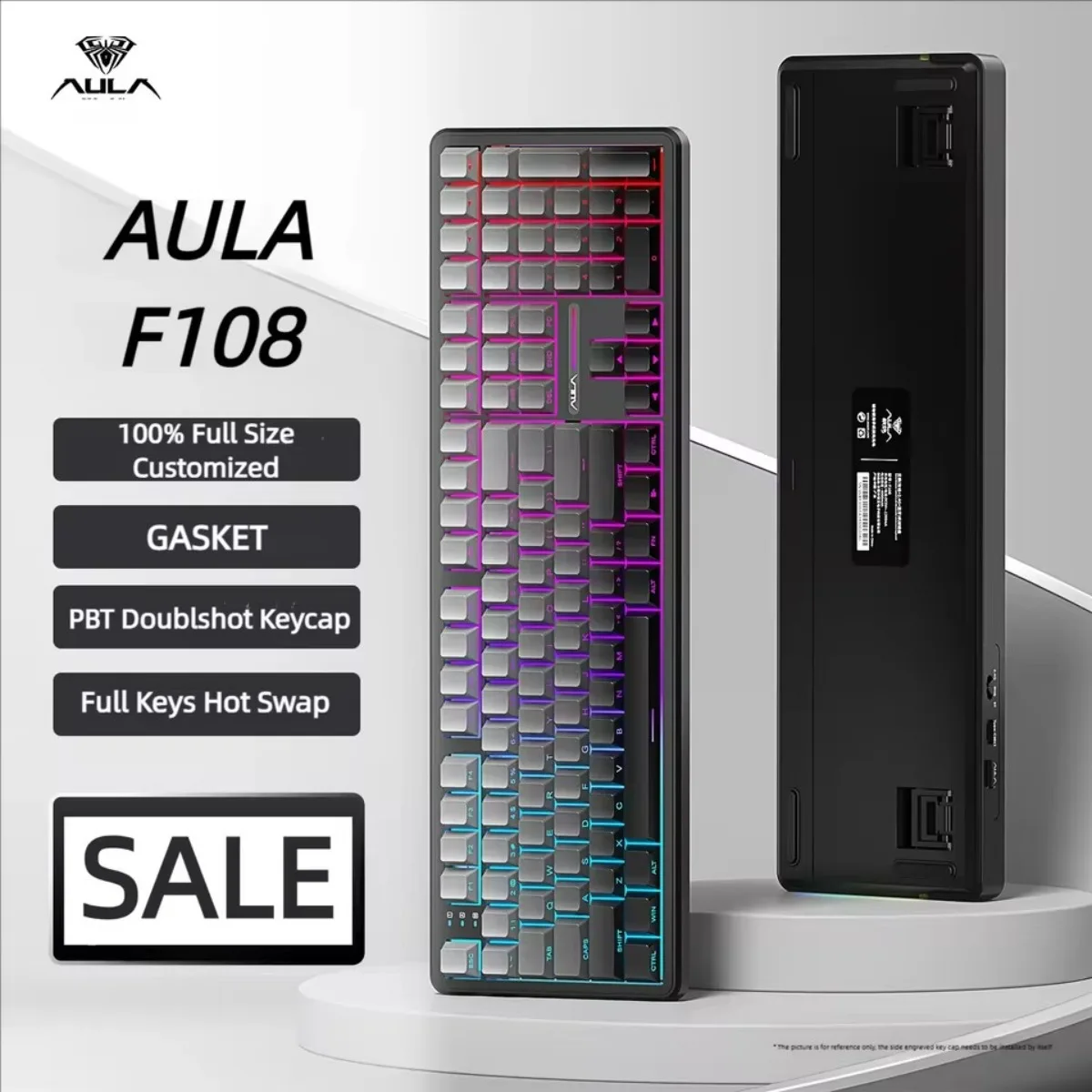 

AULA F108 Keyboard 100% Layout Wireless Bluetooth Mechanical Gaming Keyboard Hot Swappable Linear Switch with Macro Software