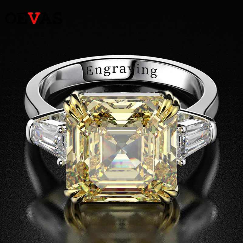 OEVAS 100% 925 Sterling Silver High Carbon Citrine Diamond Gemstone Ślubny pierścionek zaręczynowy Drobna biżuteria Prezent Hurtownia