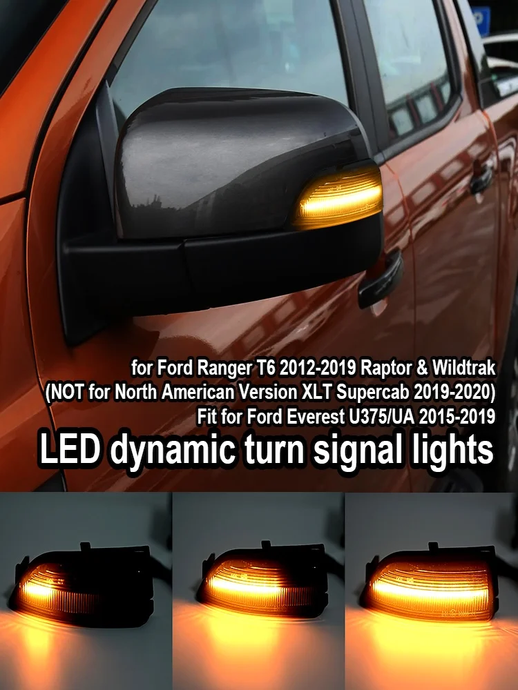 Pour Ford Ranger T6 2012-2019 Raptor Wildtrak Everest U375 UA 2015-2019 rétroviseur dynamique clignotant latéral lumière LED 2 pièces