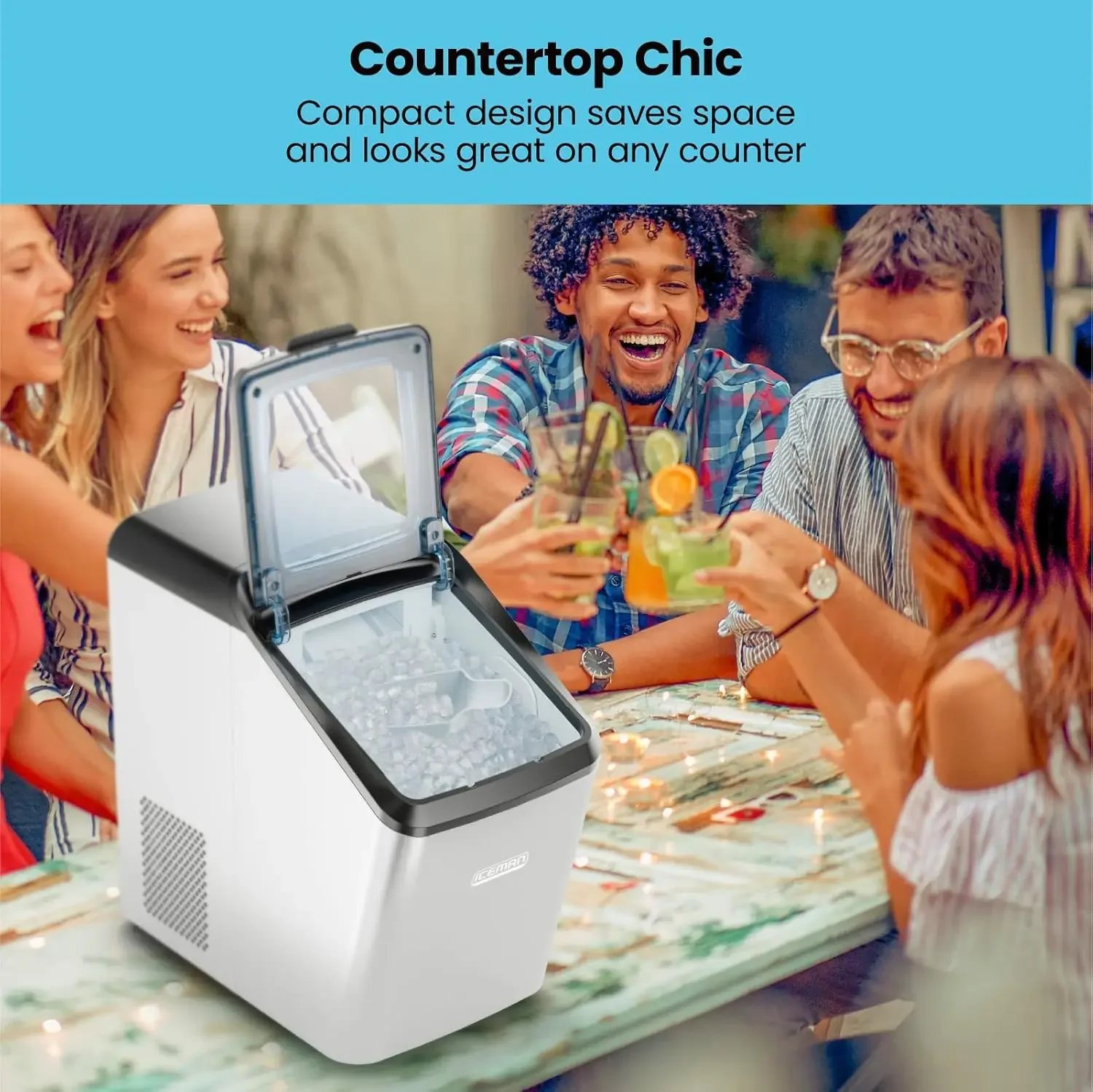 Countertop Nugget Ice Maker – Pebble Ice Machine, Soft Chewable Pellets in 20 Min, 26Lbs/24H, 3lb. Capacity, Waterline-Compatibl