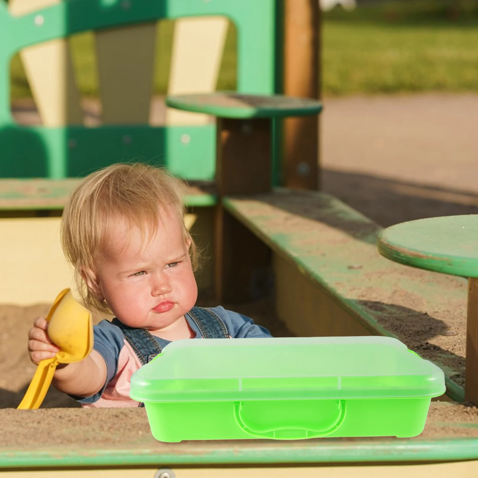 صندوق رمل بلاستيكي ذو طابع مساحة مع حل تخزين متكامل، ملحقات متنوعة للأطفال، اللعب الإبداعي للاستخدام الداخلي والخارجي