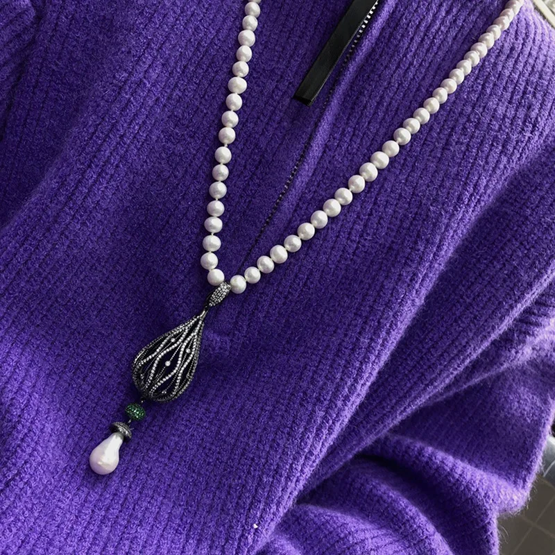 

Zhuji Natural Freshwater Pearl Sweater Chain Wholesale Women's Personalized Fashionable All-Match Ornament Multiple Ways to Wear