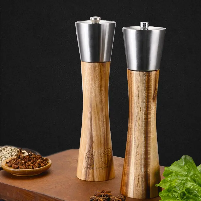 Stainless Steel Pepper Grinde Solid Wood Pepper Mill Salt Ground Ceramic Core Manual Multi-purpose Seasoning Bottle Kitchen Tool