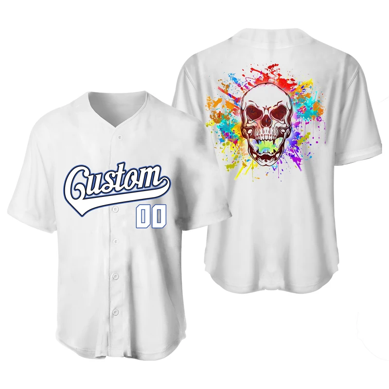 Fashion White Skull Jersey Baseball Uniform Men Shirt Custom Softball Sublimation Blanks Design Baseball T-shirt Training