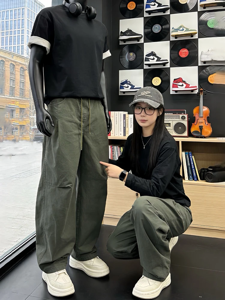 

Мужские весенние брюки в стиле милитари с плиссировкой и вставками, свободные прямые повседневные брюки, американские ретро-брюки с широкими штанинами, рабочая одежда