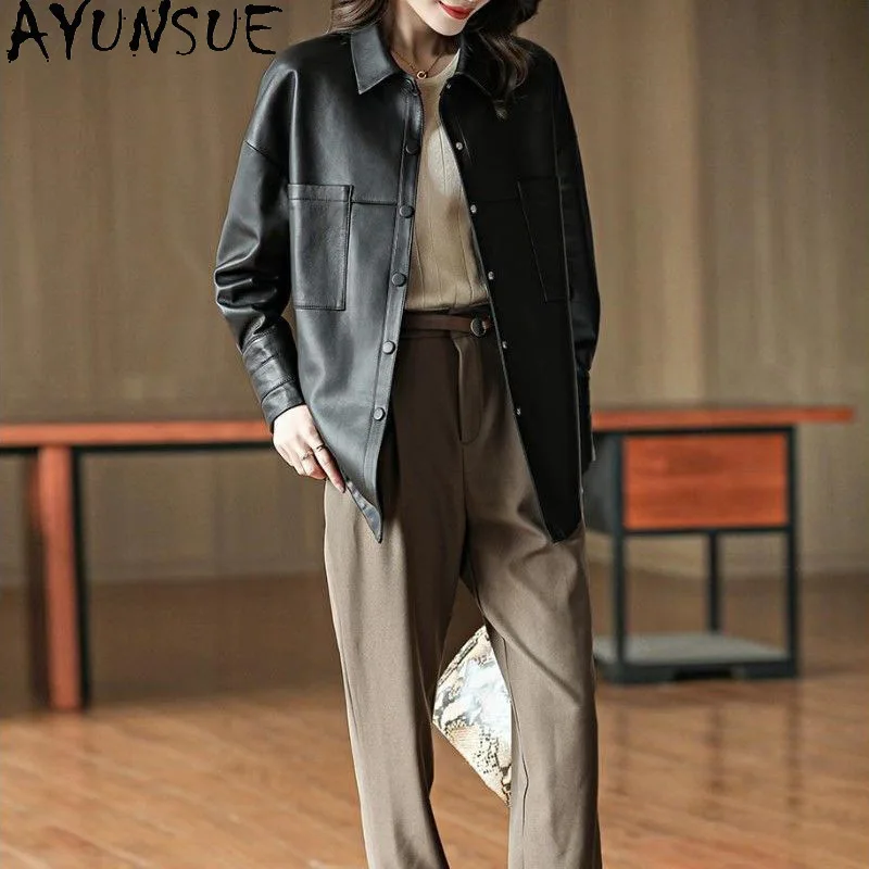 AYUNSUE haut De gamme en peau De mouton veste en cuir véritable femmes 2025 mi-longue Trench manteau automne vêtements coupe ajustée Jaqueta De Couro