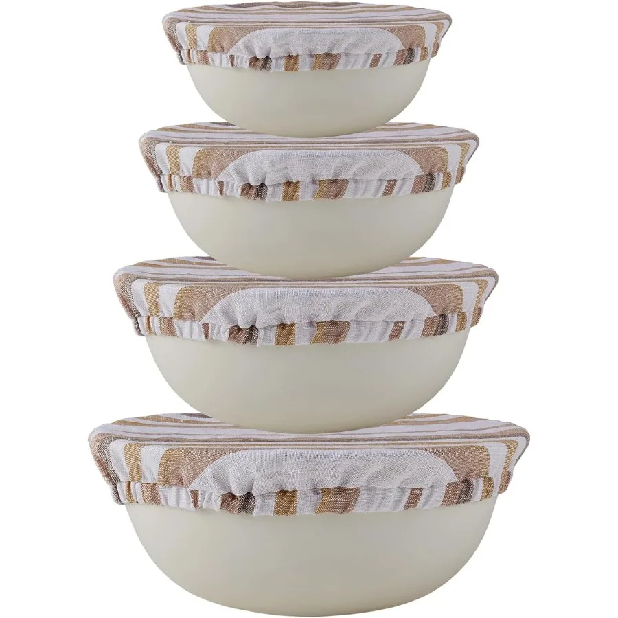 

100 Pure Linen Bowl Covers for Bread Proofing 4 Pcs Elastic Reusable Washable Large Ticking Striped Colorful Cloth Fabric Sourd